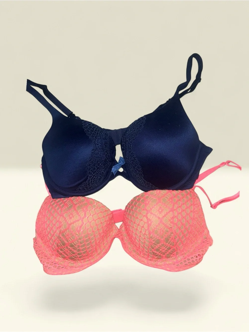 Victoria's Secret Underwire Bra Set - Navy and Coral Pink